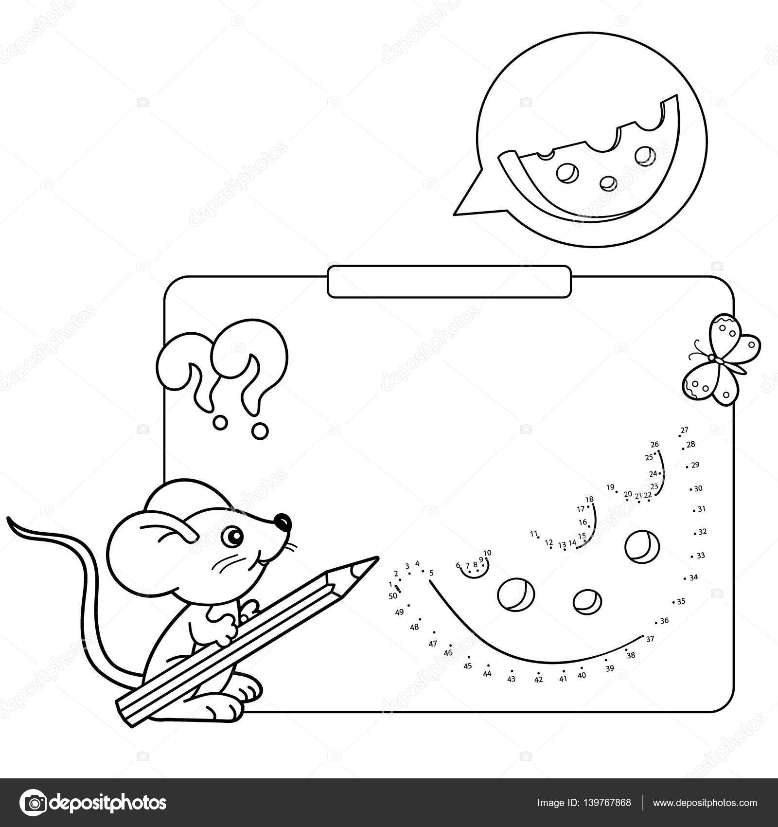 Jogos educativos para crianças: jogo de números. Queijo. Desenho de página  para colorir Do mouse com lápis. Livro para colorir para crianças . imagem  vetorial de Oleon17© 139767868